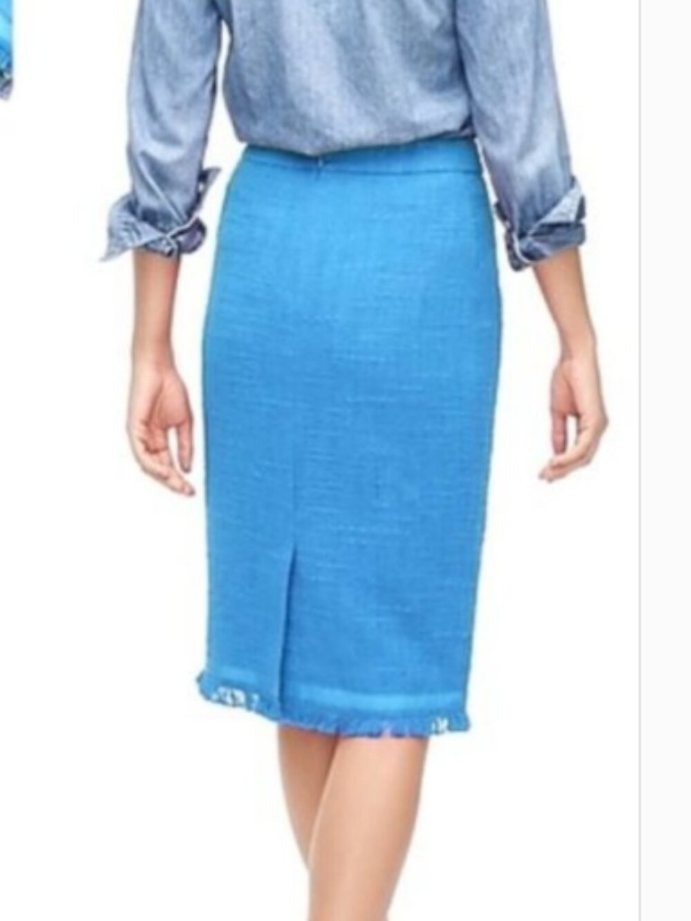 NWT J. Crew Tweed pencil skirt with fringe blue 00 - Picture 2 of 11